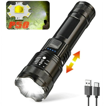9900LM Powerful LED Flashlight Battery Display USB Rechargeable Light Telescopic Zoom Lamp Outdoor Camping Fishing Lantern