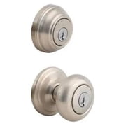 991 Juno Keyed Entry Knob and Single Cylinder Deadbolt Combo Pack featuring SmartKey® in Satin Nickel