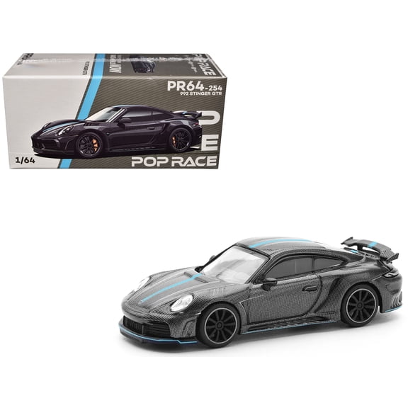992 Stinger GTR Carbon Edition with Blue Stripe 1/64 Diecast Model Car by Pop Race