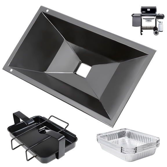 99251 Grease Tray with Catch Pan and 10pcs Drip Pan Liners for Weber Genesis Silver A, Spirit 500, Spirit 200 Series with Side-Mounted Controls