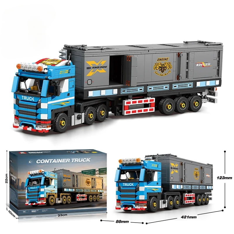 992PCS Container Truck Building Blocks European Heavy Duty Trailer Car ...