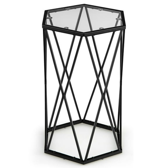Resenkos Nightstand,Coffee Side Table,Hexagonal Accent End Table with Tempered Glass Top and Metal Frame