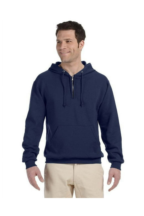 994MR Jerzees Adult Fleece Quarter-Zip Pullover Hooded Sweatshirt J Navy S