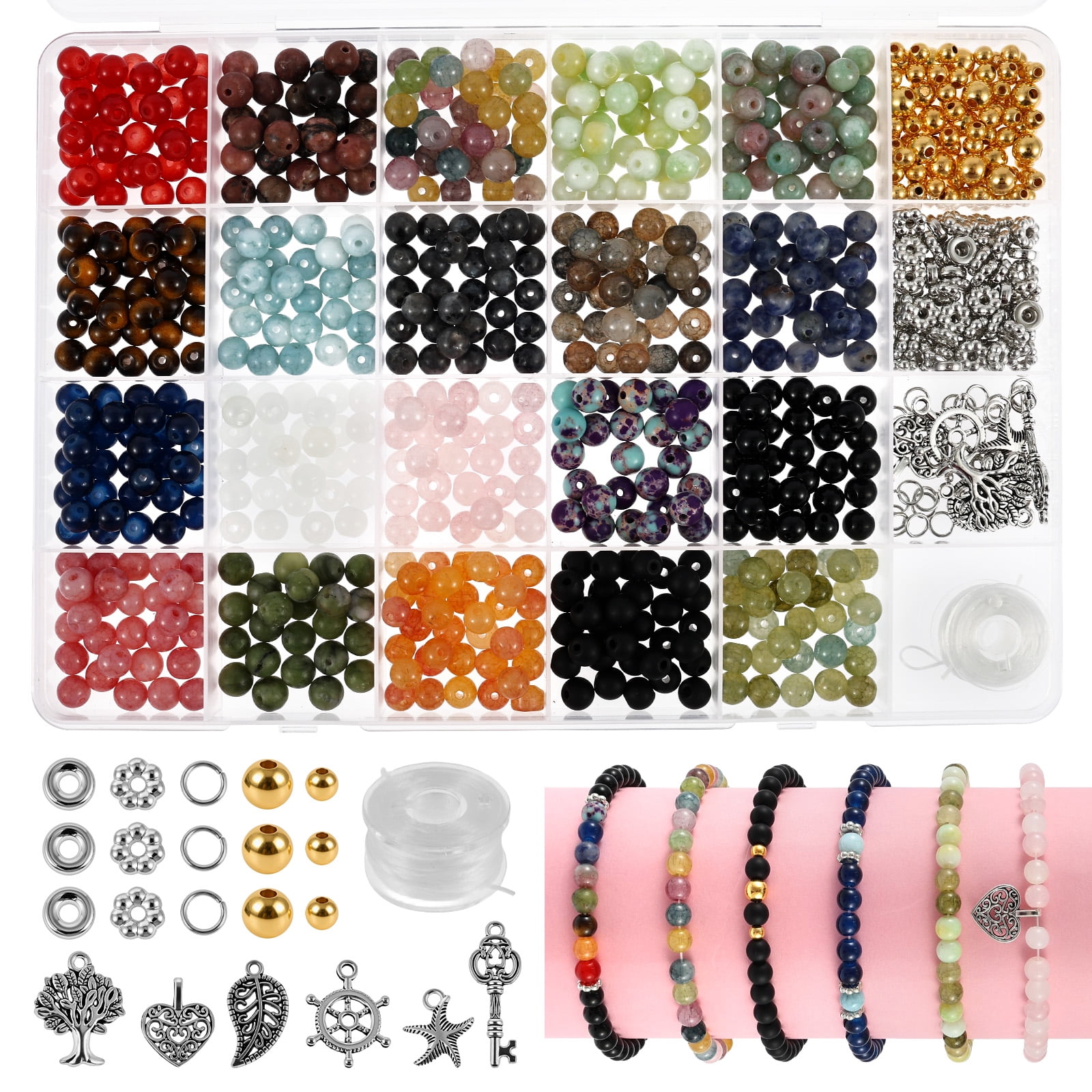 String Candy Kit 997pcs 6mm Natural Stone Beads Jewelry Making Kit 20 Colors Gemstone ...