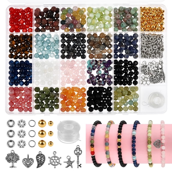 997pcs 6mm Natural Stone Beads Jewelry Making Kit 20 Colors Gemstone ...