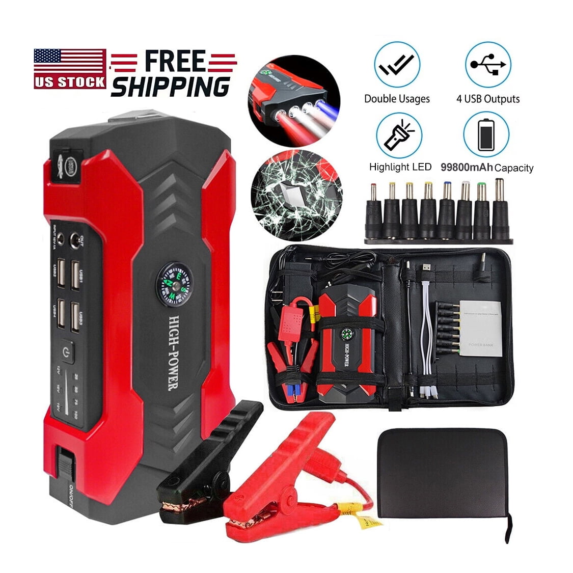 99800MAh Car Battery Jump Starter with 4 Selectable Modes, 12V Jump Box Pack LED Flashlight Car Battery Charger Car Battery Booster Power Supply for Motorcycle Note That Option 2 Solely Has EC5