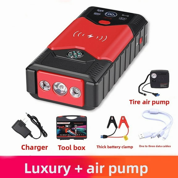 99800mAh Car Battery Charger Portable Jump Starter with Air Compressor for 12V Vehicles LED Flashlight Power Bank Wireless Charging