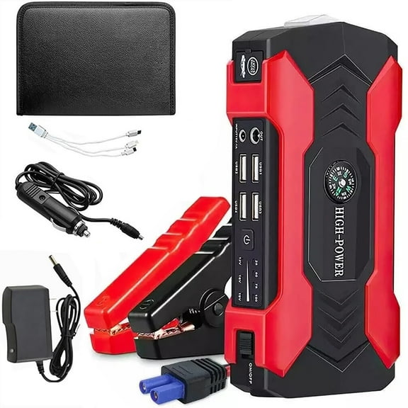 99800mAh Car Jump Starter & Power Bank, 1000A Peak Current, 4 USB Ports, LED Flashlight - Portable Battery Charger for Phones, Cars, Trucks (21V, Safety Clamps, SOS Mode)