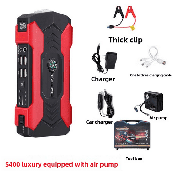 99800mAh Car Jump Starter with Air Compressor Portable Power Bank Battery Booster with USB Ports and LED Light for 12V Vehicle SUV