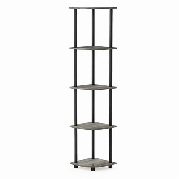 99811GYW-BK Turn-N-Tube 5 Tier Corner Display Rack Multipurpose Shelving Unit, French Oak Grey & Black - 57.7 x 11.6 x 11.6 in.