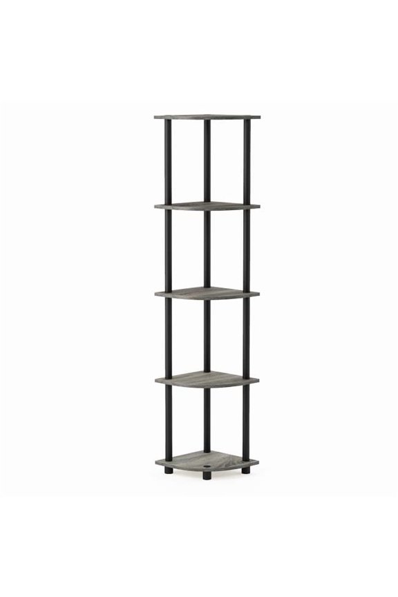 99811GYW-BK Turn-N-Tube 5 Tier Corner Display Rack Multipurpose Shelving Unit, French Oak Grey & Black - 57.7 x 11.6 x 11.6 in.