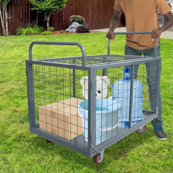 998kg Load Platform Truck Cart 5-in-1 Heavy Duty Platform Truck Cart with Cage for Groceries/Warehouse