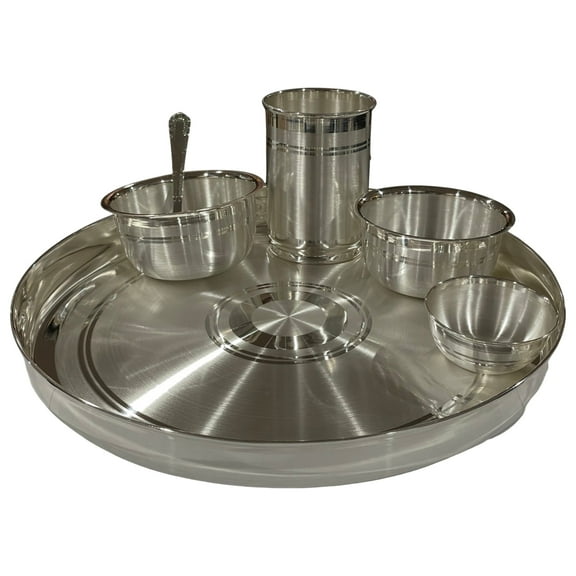 999 Pure Silver 11.0 Inch Hallmarked Lightweight Indian Thali Dinner Set - Set#02