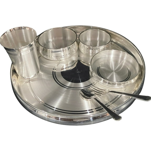 999 Pure Silver 12.0-Inch Hallmarked Exclusive Designer Heavy Indian Thali Dinner Set - Set#01