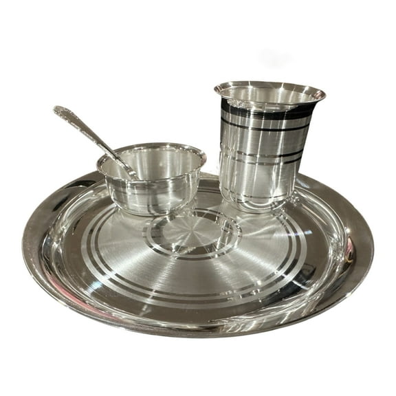 999 Pure Silver 7.0 Inch Light Weight Western Plate Anna Prasanam Small Dinner Set - Set#04