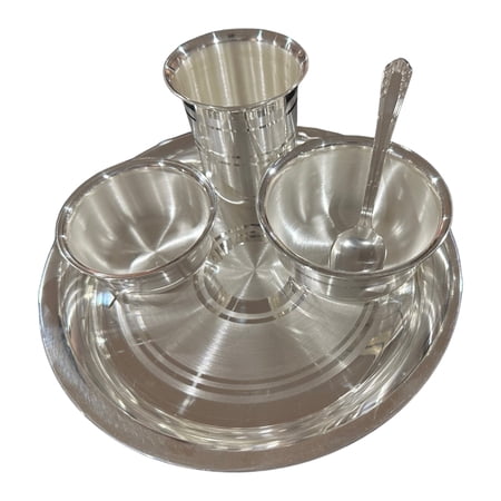 999 Pure Silver 7.0 Inch Light Weight Western Plate Anna Prasanam Small Dinner Set - Set#03