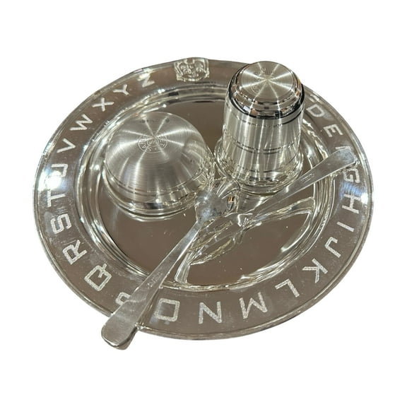 999 Pure Silver 7.0 Inch Hallmarked Hallmarked Heavy Alphabet Western Plate Kids Dinner Set - Set#02