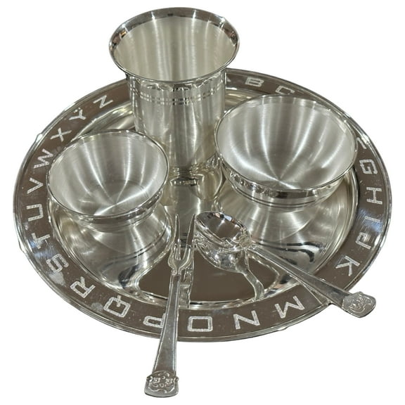 999 Pure Silver 8.0 Inch Hallmarked Heavy Alphabet Western Plate Kids Dinner Set- Set#03