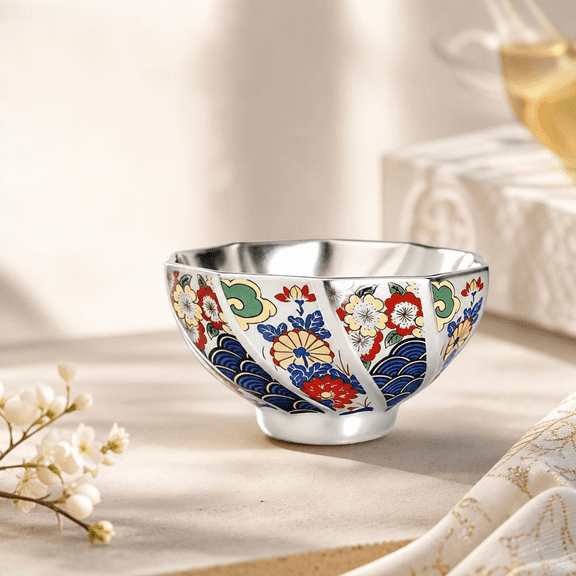 999 Pure Silver Chinese Gongfu Tea Cup, Enamel Glazed Silver Single Cup, Sterling SilverLining WaterCup Drinking Cups, Luxury Kung FuTea Master Cups for Tea Ceremony, Premium TeaLover Gift