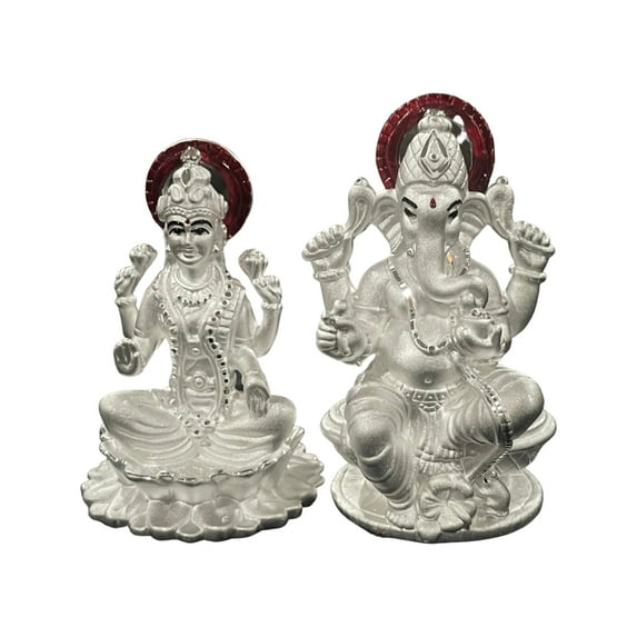 999 Pure Silver Ganesh & Lakshmi / Laxmi Idol / Statue / Murti (Figurine #10)