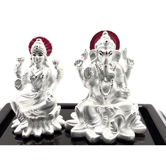 999 Pure Silver Ganesh & Lakshmi / Laxmi idol / Statue / Murti (Figurine 18)