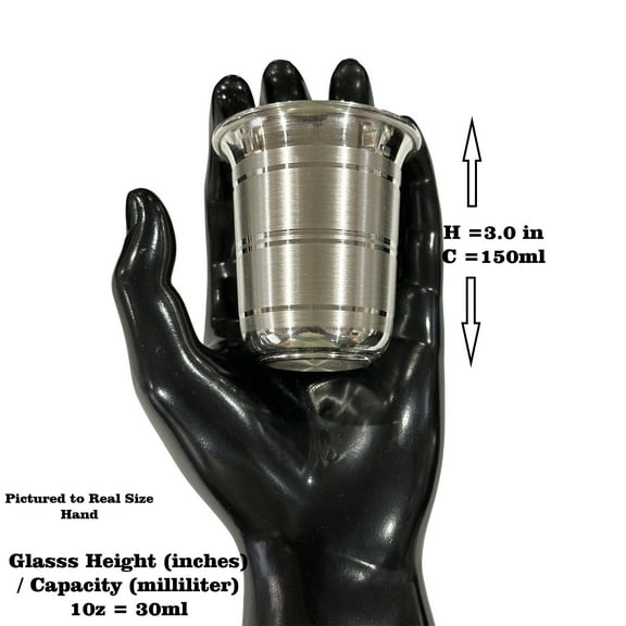 999 Pure Silver Hallmarked Glass - Style#01 Glass Height & Capacity: 3.0-inch (150ml)