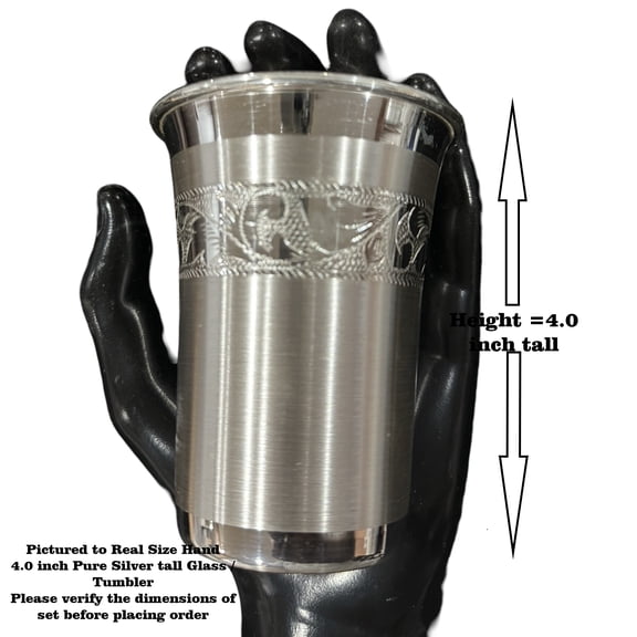 999 Pure Silver Hallmarked Designer Glass - Style#05 Glass Height & Capacity: 4.0 inch (300ml)