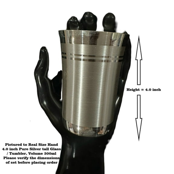 999 Pure Silver Hallmarked Designer Glass - Style#07 Glass Height & Capacity: 4.0-inch (300ml)