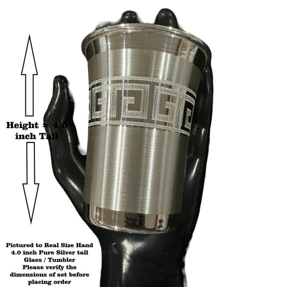 999 Pure Silver Hallmarked Designer Glass - Style#09 Glass Height & Capacity: 4.0-inch (300ml)