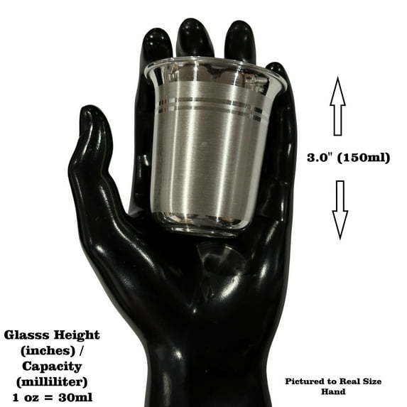 999 Pure Silver Hallmarked Glass - Style#04 Glass Height & Capacity: 3.0-inch (150ml)