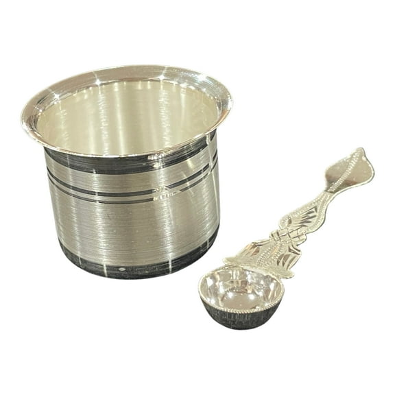 999 Pure Silver Hallmarked 80ml Capacity Holy Puja PanchPatra with Achmani Set - Set#01