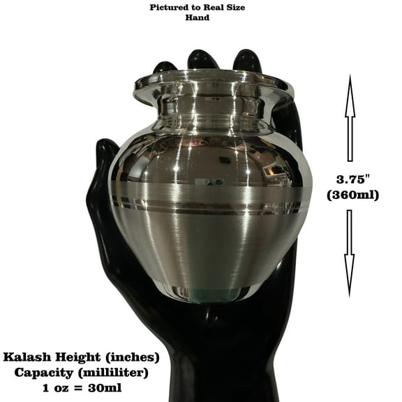999 Pure Silver Hallmarked Puja Kalash - Style#03 Kalash Height & Capacity: 3.75" Kalash (360ml)