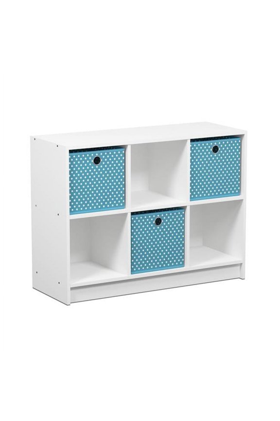 99940WH-LBL Basic 3x2 Bookcase Storage with Bins - White & Light Blue