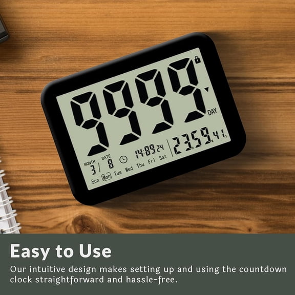 9999 Days Countdown Clock - Reusable Count Down Timer - Large Display LCD Digital Timer - Visual Countdown Clock and Calendar for Retirement, Wedding, Birthday, Holiday & More (Black)