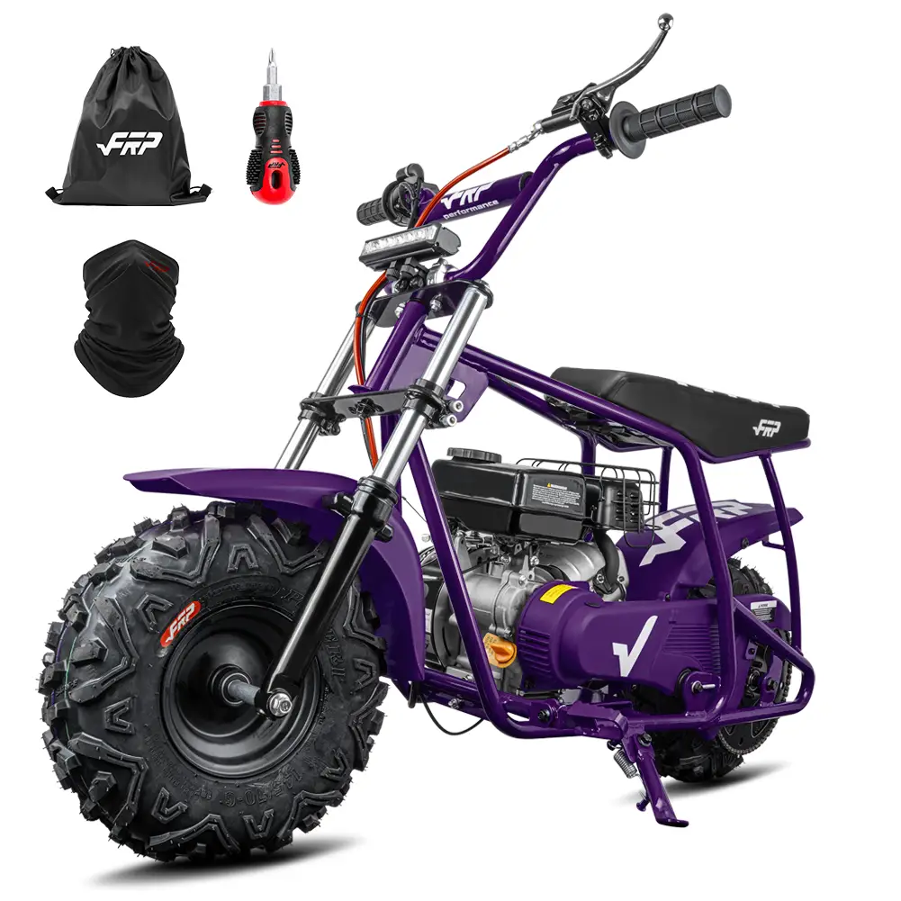99CC 4-Stroke Gas Mini Dirt Bike for 13+, 28MPH Off-Road Mini Bike w/ Hydraulic Brakes, Front Suspension Fork, SUNF All-Terrain Tires, Headlight, Neck Gaiter & Tool Kit, 220LB Capacity - Purple