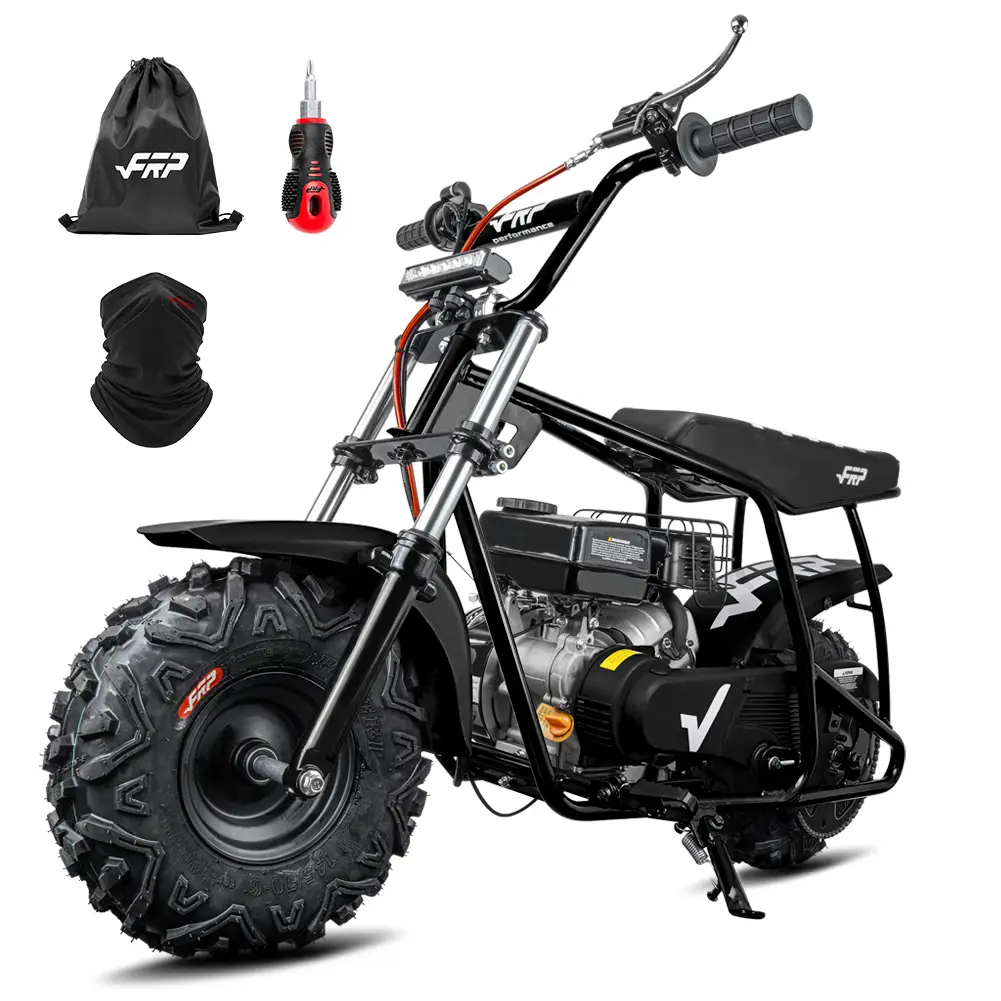 99CC 4-Stroke Gas Mini Dirt Bike for 13+, 28MPH Off-Road Mini Bike w/ Hydraulic Brakes, Front Suspension Fork, SUNF All-Terrain Tires, Headlight, Neck Gaiter & Tool Kit, 220LB Capacity - Black