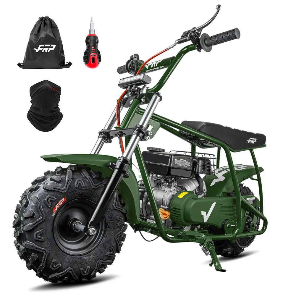 99CC 4-Stroke Gas Mini Dirt Bike for 13+, 28MPH Off-Road Mini Bike w/ Hydraulic Brakes, Front Suspension Fork, SUNF All-Terrain Tires, Headlight, Neck Gaiter & Tool Kit, 220LB Capacity - Green