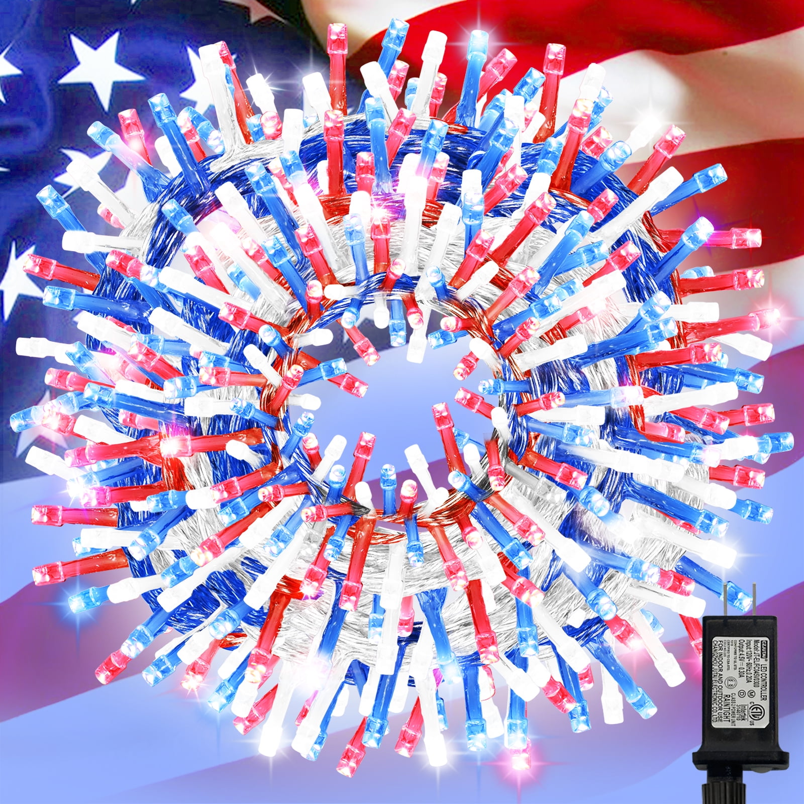 99FT 300 LED String Lights, White/Red/Blue Fairy Lights Plug in, 16 Modes Transparent Wire, 29V Low Voltage for Indoor Outdoor Christmas Wedding Party Decoration