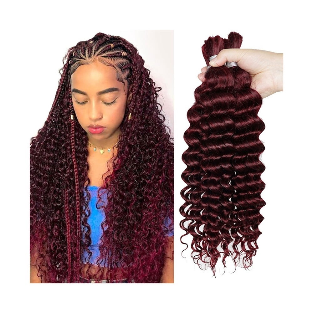99J Burgundy Bulk Human Hair for Braiding, Deep Wave Peruvian Hair Bundles No Weft Hair Extensions