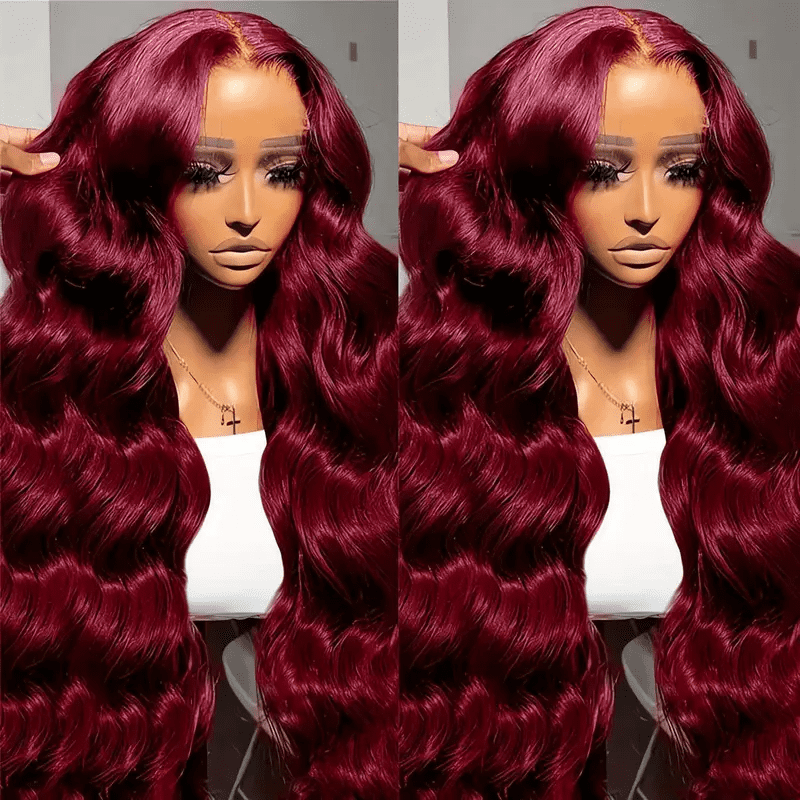 99J Burgundy Lace Front Wig Human Hair 13X6 Body Wave Lace Frontal Wigs Transparent Frontal Wig Colored Pre Plucked 200 Density Wine Red Wigs 26inch
