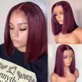 thumbnail image 1 of 99J Burgundy Short Bob Wig 13X4 Lace Front Wigs for Women Brazilian Human Hair Red Highlighted Colored Lace Frontal Wig 10inch, 1 of 6