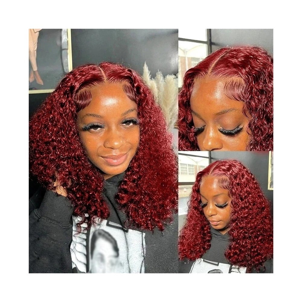 99J Burgundy Short Wigs Human Hair 180 Density 4x4 Transparent Lace Front Wig