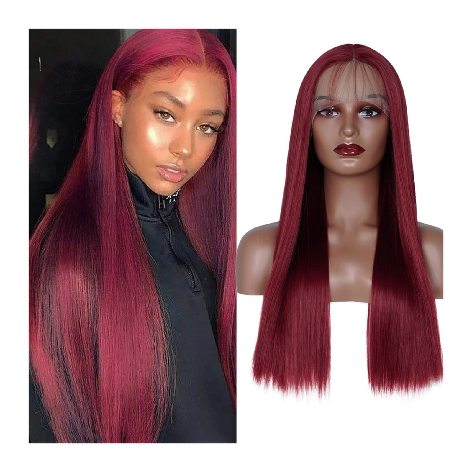 99J Burgundy Straight Lace Wig Glueless Pre Plucked Hairline 