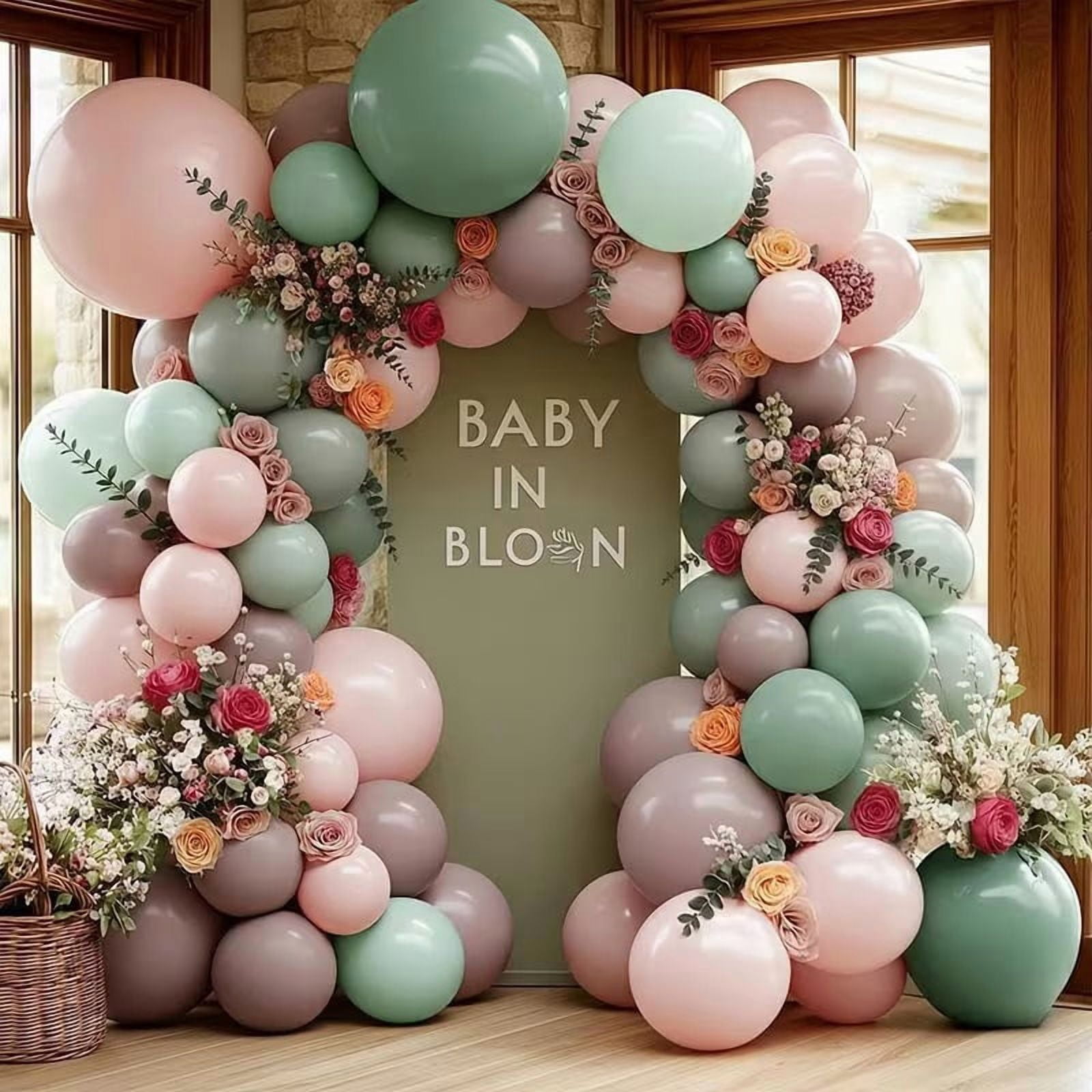 99Pcs Balloon Arch Kit - Elegant Bean Green & Pink Latex Decor ...