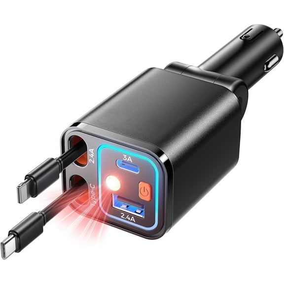 99W Retractable Fast Charging USB C Car Charger Adapter