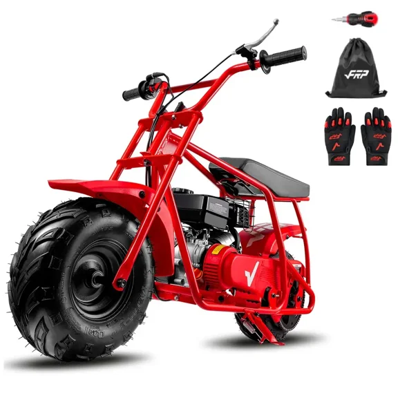 99cc 4-Stroke Gas Mini Bike for Ages 13+, Pull Start Mini Dirt Bike, Rear Disc Brake, Up to 28 MPH, 220 lb Capacity, All-Terrain Tires