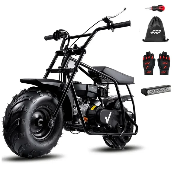 99cc 4-Stroke Gas Mini Bike for Ages 13+, Pull Start Mini Dirt Bike, Rear Disc Brake, Up to 28 MPH, 220 lb Capacity, All-Terrain Tires