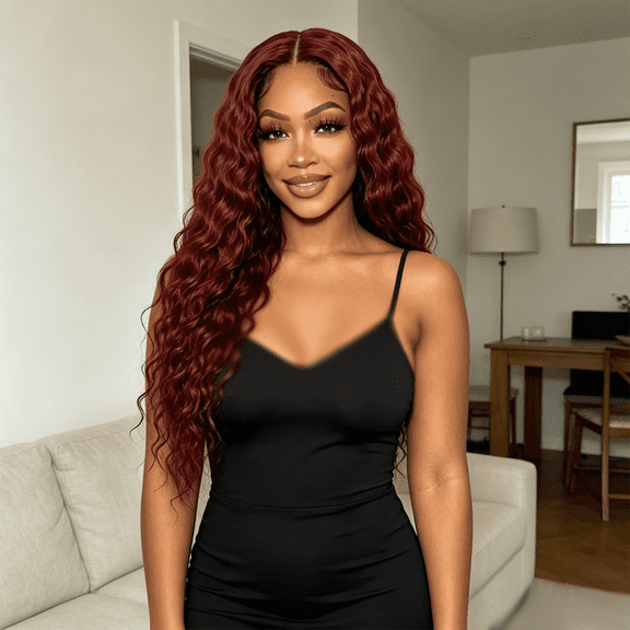 99j Burgundy 180% Density  Synthetic Hair |Kinky Curly Lace Front Wig | 26 Inch Preplucked Baby Hair & Heat Resistant | Glueless Daily Wig for Women)