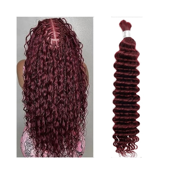 #99j Burgundy Human Hair Bulk for Braiding 100g Deep Wave Boho Braids Hair Bulk Extension