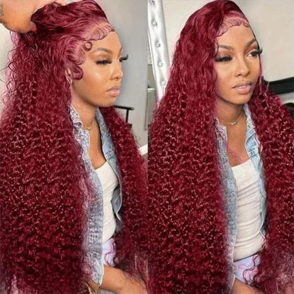 99j Burgundy Wig Human Hair 13x6 Deep Wave Lace Front Wigs Human Hair 180% Density Red Colored Wigs Human Hair for Black Women Burgundy Deep Curly Lace Frontal Wigs (16 Inch)